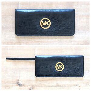 Michael Kors MK Black Gold Logo Convertible Travel Wristlet Wallet